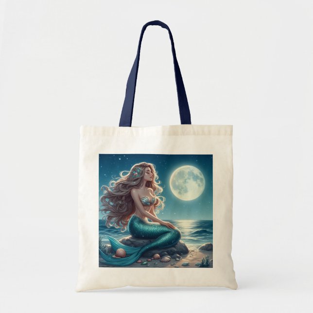 Bolsa Tote Sereia na praia à noite (Frente)