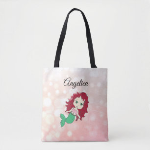 Bolsa Tote Sereia Personalizada Sereia de Cabelo Vermelho Cor
