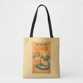 Bolsa Tote Sereia Pin-Up Loira da Praia | Amarelo Retrô Coste