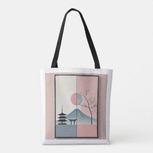 Bolsa Tote Serene Mount Fuji e Cherry Blossom Ink Art