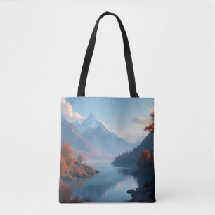 Bolsa Tote Serene Mountain Lake & Autumn Trees Landscape