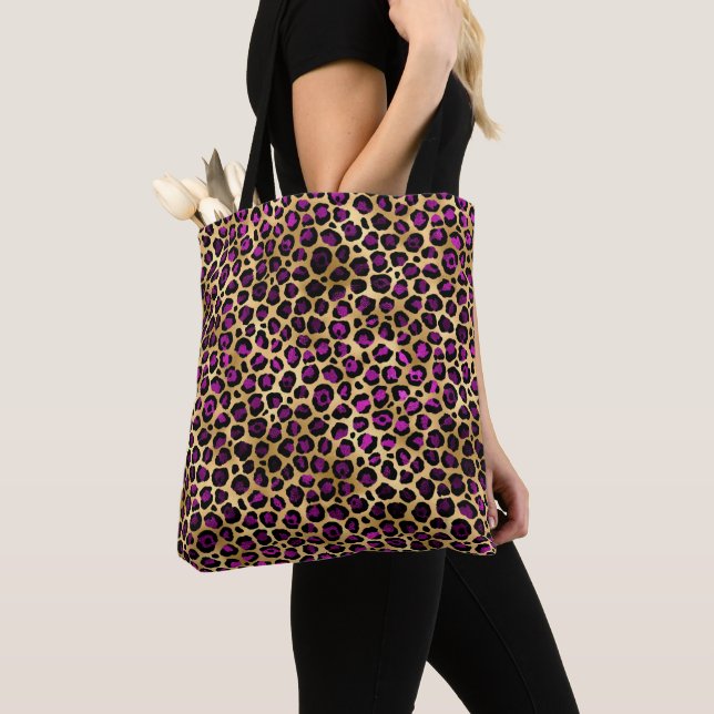 Bolsa Tote Série Design Leopardo Dourado e Roxo 4 (Close Up)