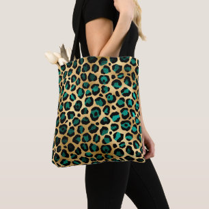 Bolsa Tote Série Leopardo-Teal e Dourada Design 14
