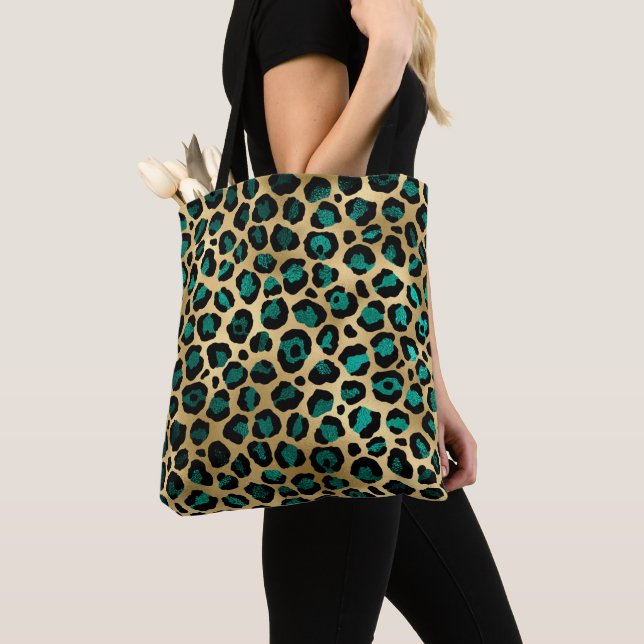 Bolsa Tote Série Leopardo-Teal e Dourada Design 14 (Close Up)