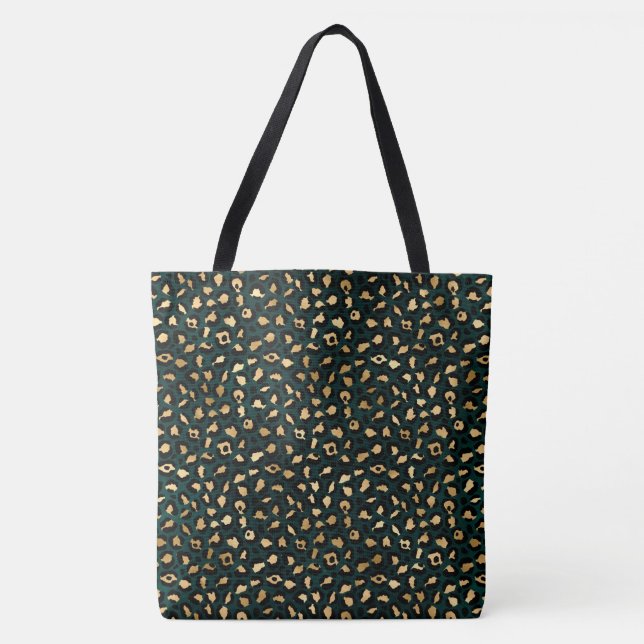 Bolsa Tote Série Teal e Dourado Leopardo Design 1 (Frente)