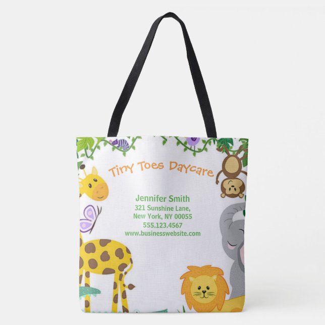 Bolsa Tote Serviço de creche para crianças - Jungle Animal Bu (Frente)