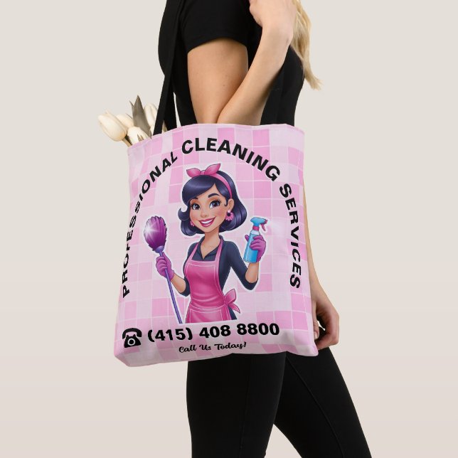 Bolsa Tote Serviço de Limpeza Janitorial Pink Maid (Close Up)