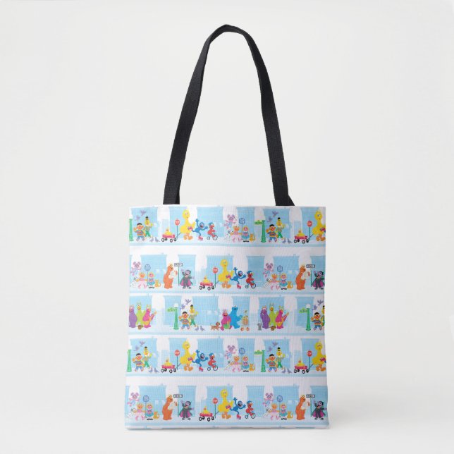 Bolsa Tote Sesame Pals Caminhando Ao Longo Do Padrão Da Rua S (Frente)
