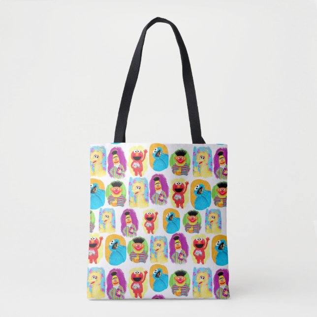 Bolsa Tote Sesame Street Personagem Divertido e Padrão Colori (Frente)