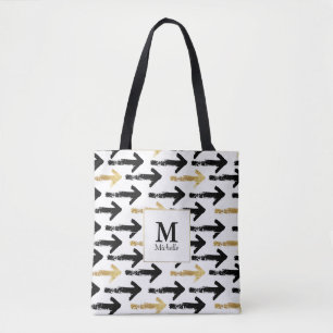 Bolsa Tote Seta Preta e Dourada Monograma Saco