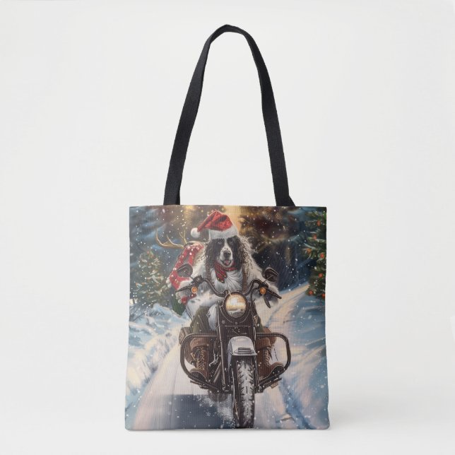 Bolsa Tote Setter Inglês Cachorro Pilotando Moto Natal (Frente)