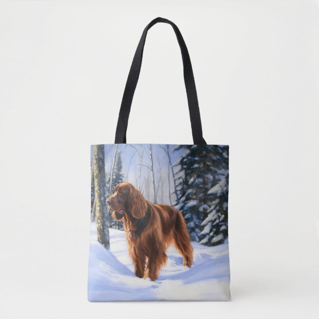 Bolsa Tote Setter Irlandês Deixe Nevar Natal (Frente)