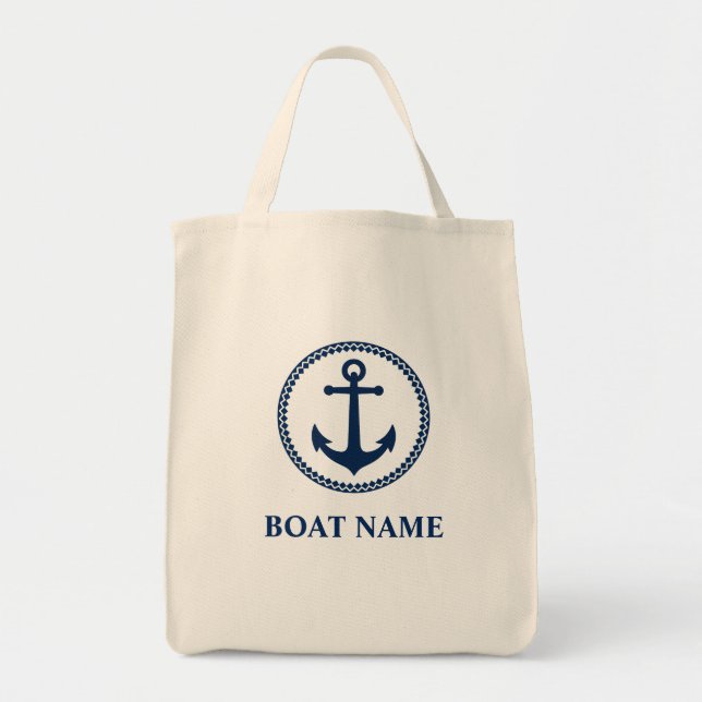Bolsa Tote Seu Barco Nome Sea Anchor Eco Friendly Grocery (Frente)