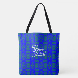 Bolsa Tote Seu Design Entrelaçado Azul + Turquesa Inicial