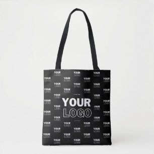 Bolsa Tote Seu Logotipo & Fundo Logotipo Repetitivo Preto