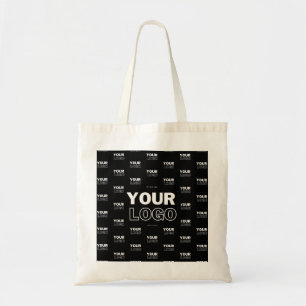 Bolsa Tote Seu Logotipo & Fundo Logotipo Repetitivo Preto