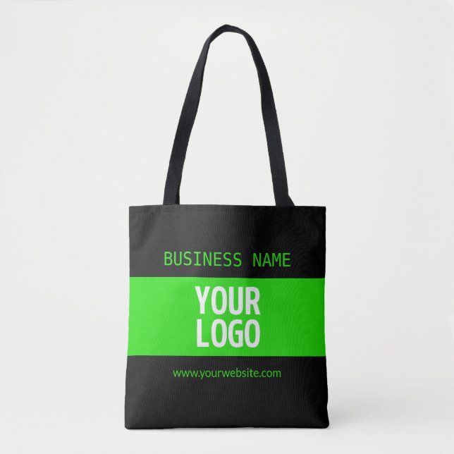 Bolsa Tote Seu logotipo ou imagem | Preto e Verde Brilho (Frente)