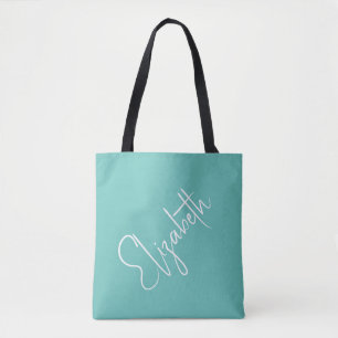 Bolsa Tote Seu nome aqui é Teal e Rosa, Script Duplo