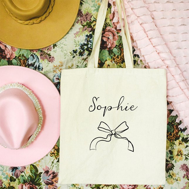 Bolsa Tote Seu nome | Arco e Script Coquette (Criador carregado)