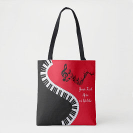 Bolsa Tote Seu nome/Cor Red Treble Clef Piano Chaves Música
