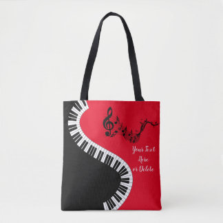 Bolsa Tote Seu nome/Cor Red Treble Clef Piano Chaves Música