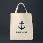 Bolsa Tote Seu Nome De Barco Vintage Anchor Eco-Friendly Groc<br><div class="desc">Ancora de Vintage azul marinho náutico com seu nome personalizado, Nome do Barco ou texto em uma bolsa de compra reutilizável eco-amigável. Ajude a proteger nossos oceanos e lagos. Vá verde e salve o planeta com lavadora personalizada, sacos reutilizáveis, sem mais plástico. Feita de 12 oz e 100% de algodão...</div>