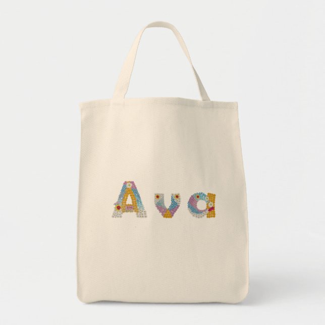 Bolsa Tote Seu nome em letras florais artísticas / Ava (Frente)