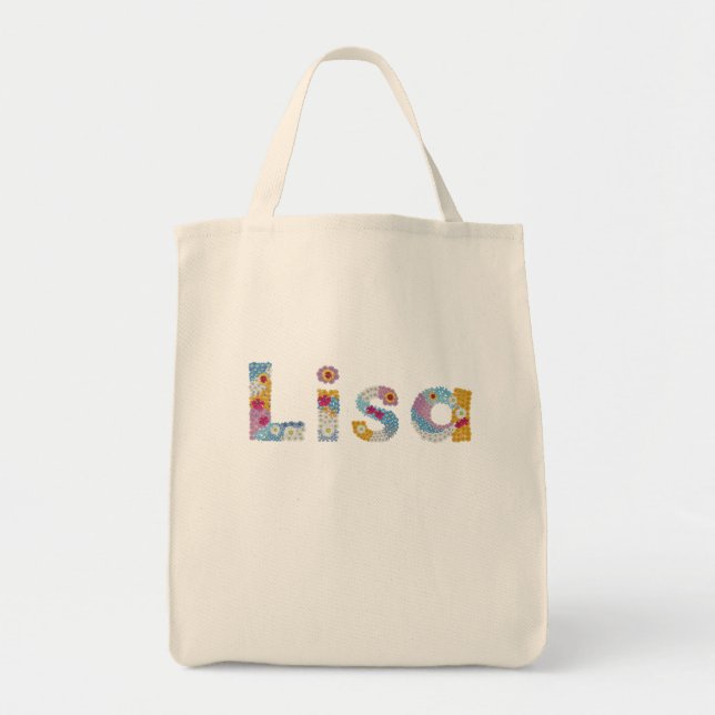 Bolsa Tote Seu nome em letras florais artísticas / Lisa (Frente)