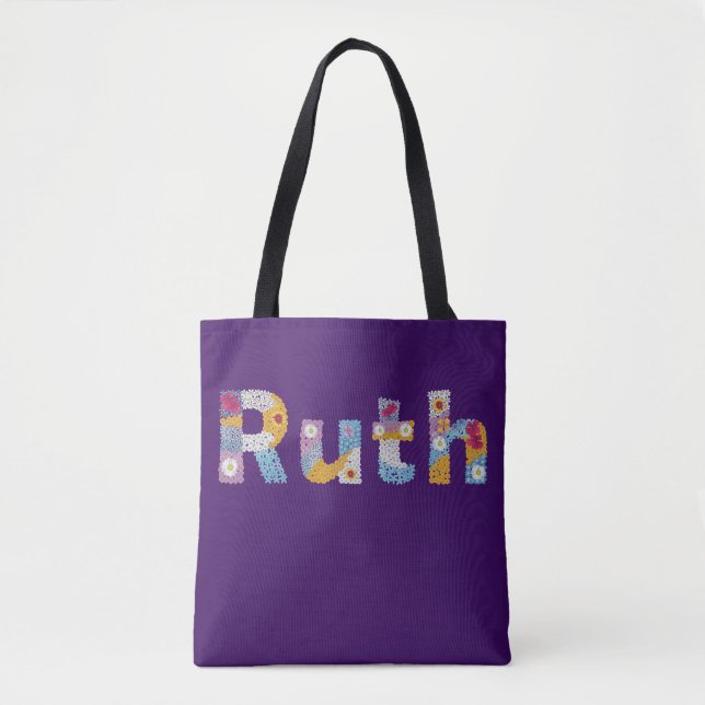 Bolsa Tote Seu nome em letras florais artísticas / Ruth (Frente)