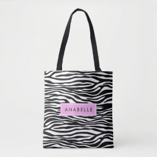 Bolsa Tote Seu Nome - Impressão Animal, Zebra - Rosa Preto