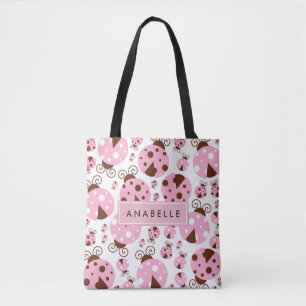 Bolsa Tote Seu Nome - Ladybugs, Ladybird - Castanho Rosa