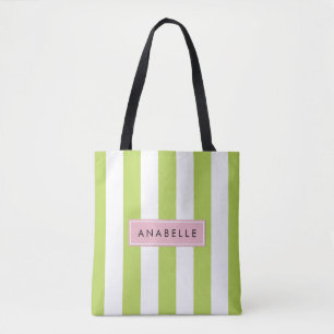 Bolsa Tote Seu Nome - Linhas Paralelas - Rosa Verde