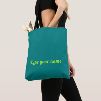 Bolsa Tote Seu nome na fonte verde amarela em formato simples