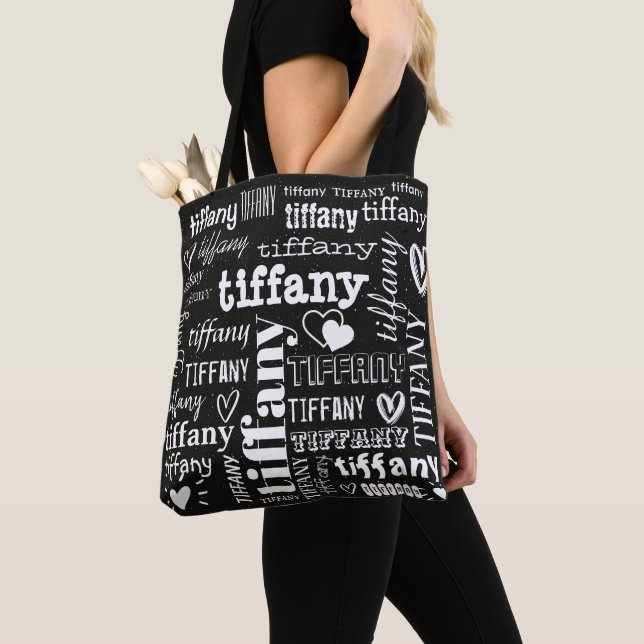 Bolsa Tote Seu Nome Padrão de Texto Personalizado (Close Up)