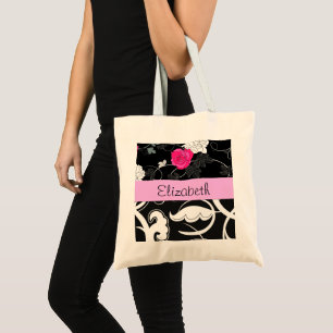 Bolsa Tote Seu nome - teste padrão rodado, estilo de Swirly