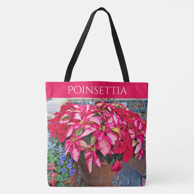 Bolsa Tote Seu Texto: Poinsettia Flower Photo (Frente)
