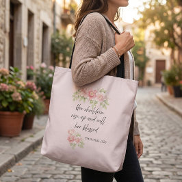 Bolsa Tote Seus filhos se levantam e a chamam de abençoada