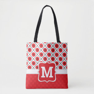 Bolsa Tote Shabby Chic Vermelho, Preto & Branco Monograma de
