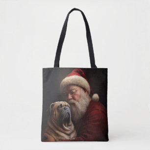 Bolsa Tote Shar Pei Com Papai Noel Natal Festivo