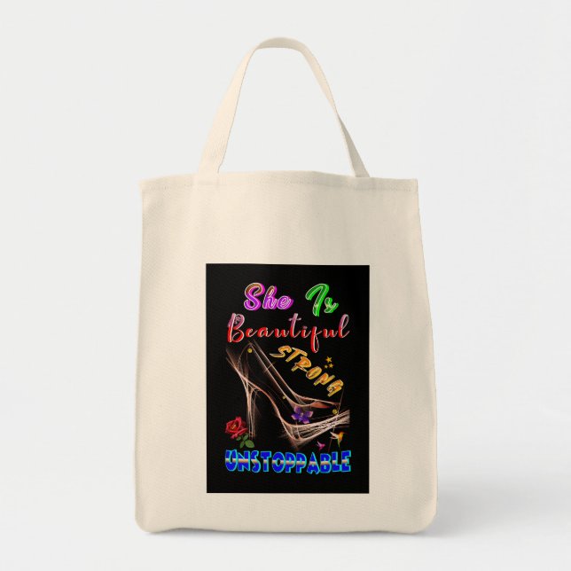 Bolsa Tote She Is Beautiful Strong Unstoppable (Frente)