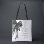 Bolsa Tote She’s Tying The Knot Black Bow Bridal Shower<br><div class="desc">Celebrate the bride-to-be with this She’s Tying The Knot Black Bow Bridal Shower Tote Bag, designed with a chic coquette-inspired black bow and elegant modern typography. Perfect for bridal showers, bachelorette celebrations, and wedding events, this stylish tote makes a thoughtful gift for the bride, bridesmaids, or guests. Ideal as a...</div>