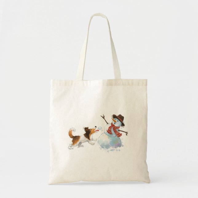 Bolsa Tote Sheldon o Sheltie e o Boneco de Neve (Frente)