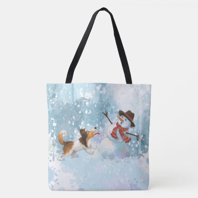 Bolsa Tote Sheldon o Sheltie e o Boneco de Neve (Frente)