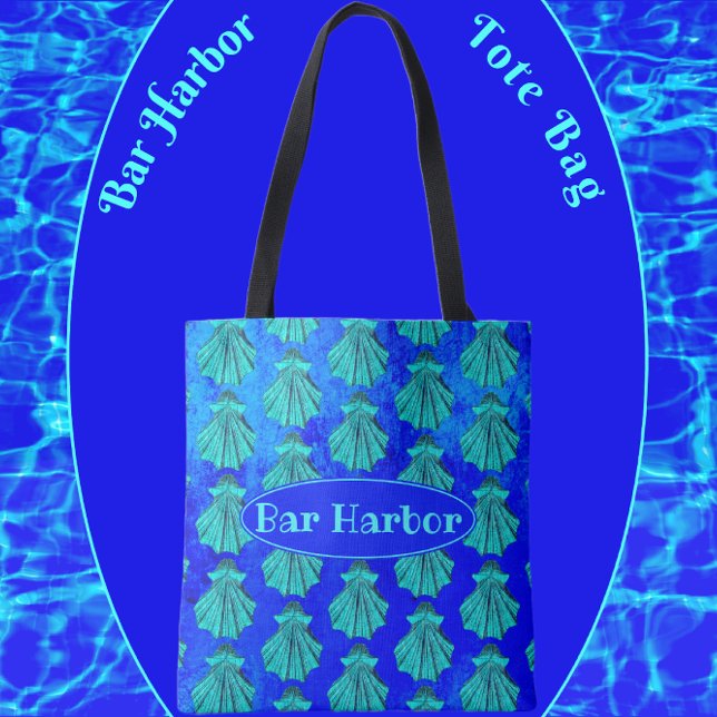 Bolsa Tote Shell bar Harbor Maine Bold Blue Scallop (Criador carregado)