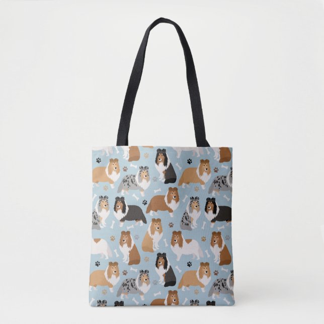 Bolsa Tote Sheltie Bones e patas (Frente)