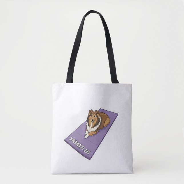 Bolsa Tote Sheltie doing yoga (Frente)