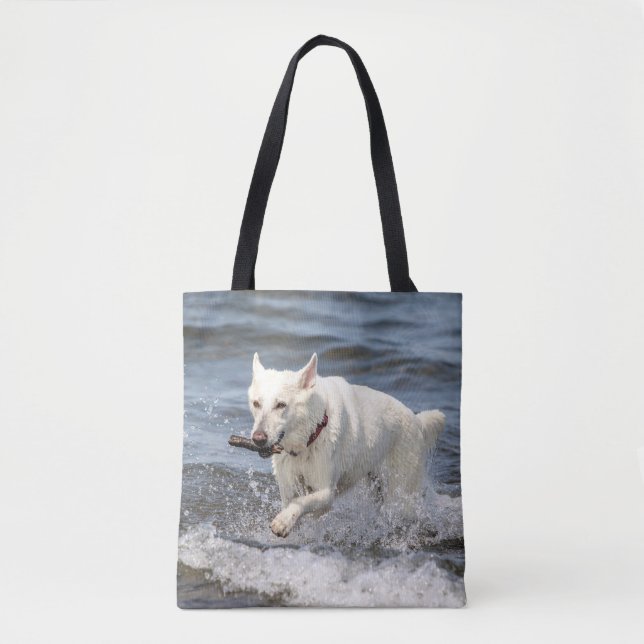 Bolsa Tote Shepard alemão branco no lago George (Frente)