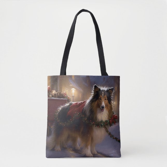 Bolsa Tote Shetland Sheepdog Christmas Fesason Season (Frente)