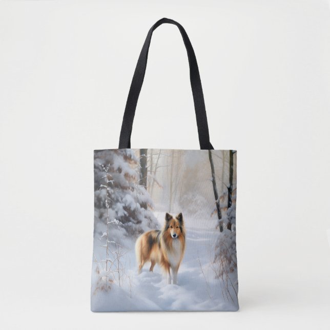 Bolsa Tote Shetland Sheepdog Deixe-o nevar no Natal (Frente)