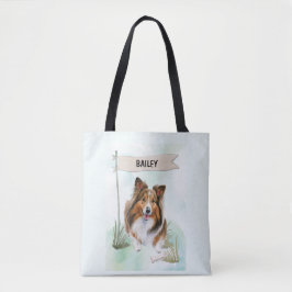 Bolsa Tote Shetland Sheepdog Watercolor Personalized Dog